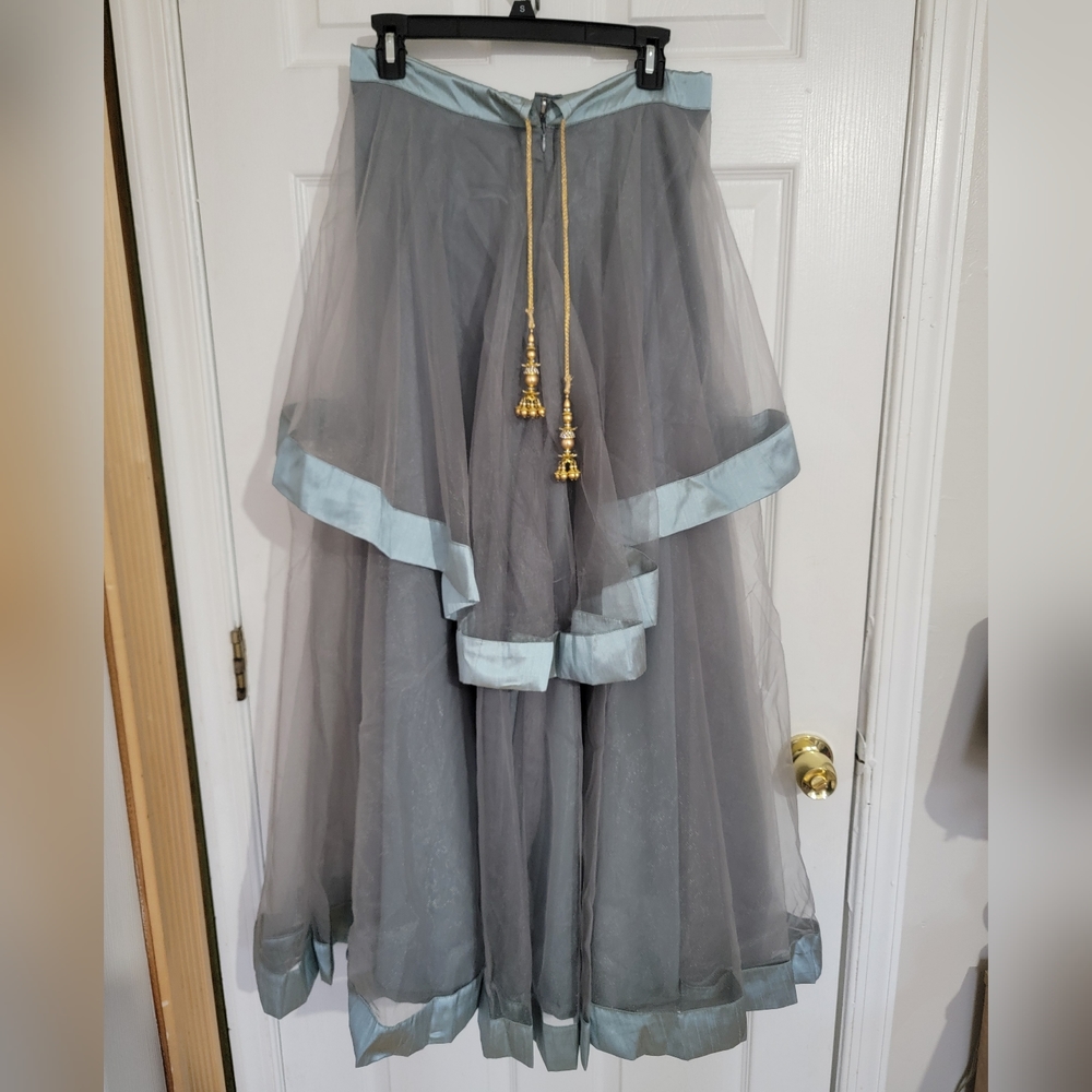 Cbazaar Gray Blue Handkerchief Style Lehenga (M)